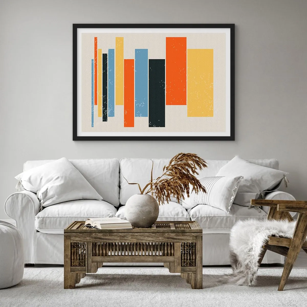 Poster in een zwarte lijst - Muzieknotatie - 70x50 cm