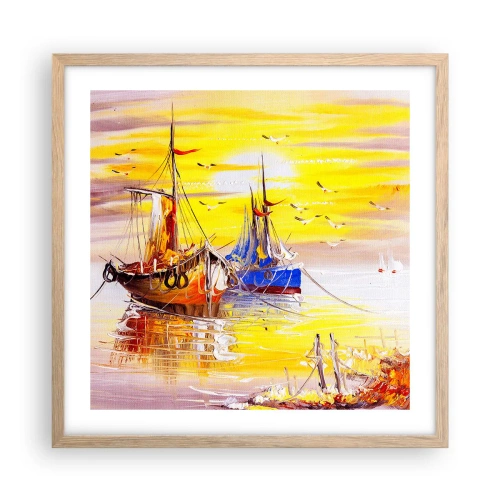 Een poster in een licht eiken lijst - Een welverdiende rust in de haven - 50x50 cm