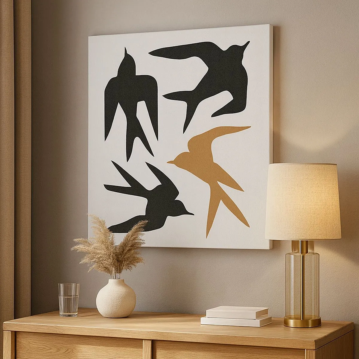 Schilderen op canvas - Zwaluwen spel - 30x30 cm