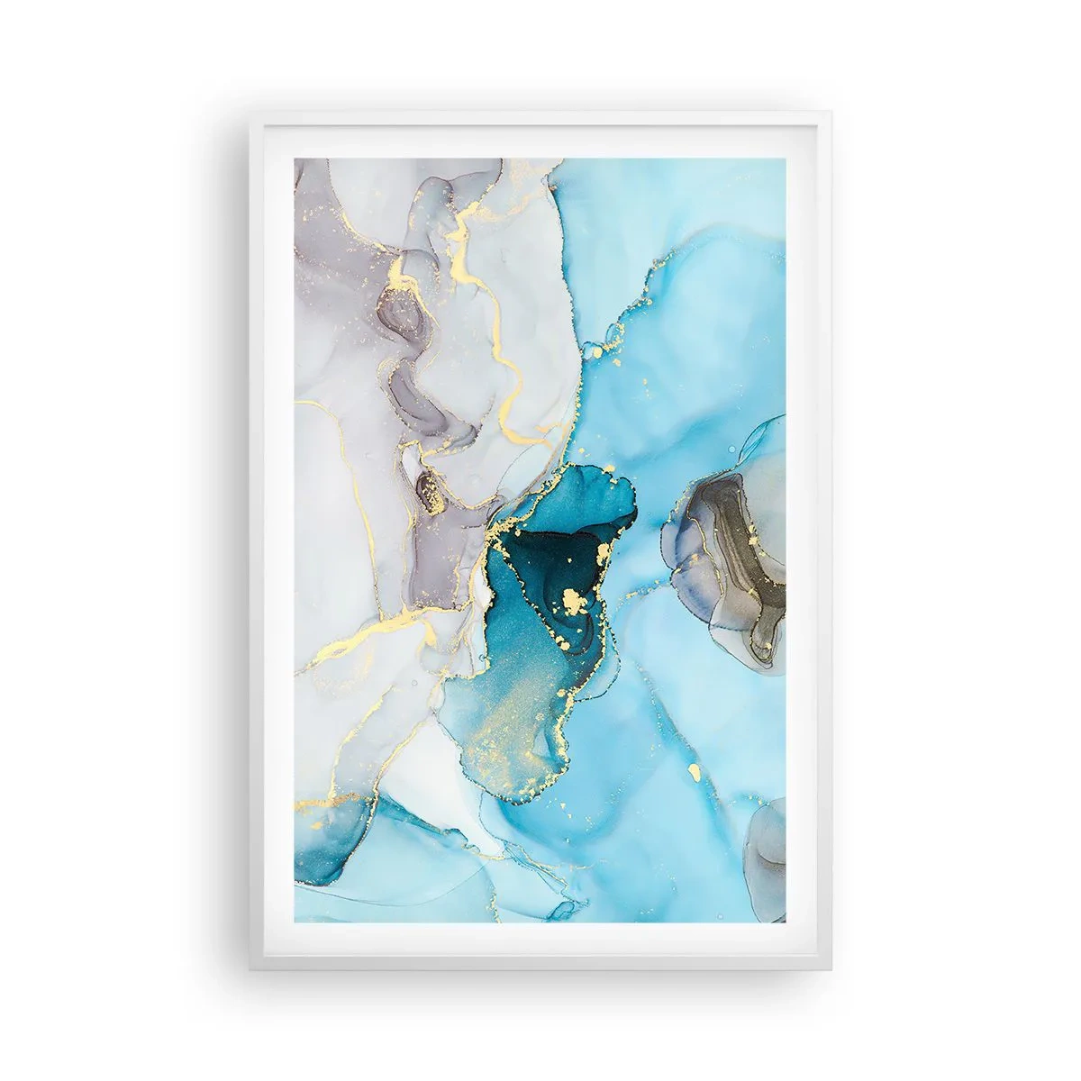 Poster in een witte lijst - Een studie van de ontmoeting van grijs en turkoois - 61x91 cm