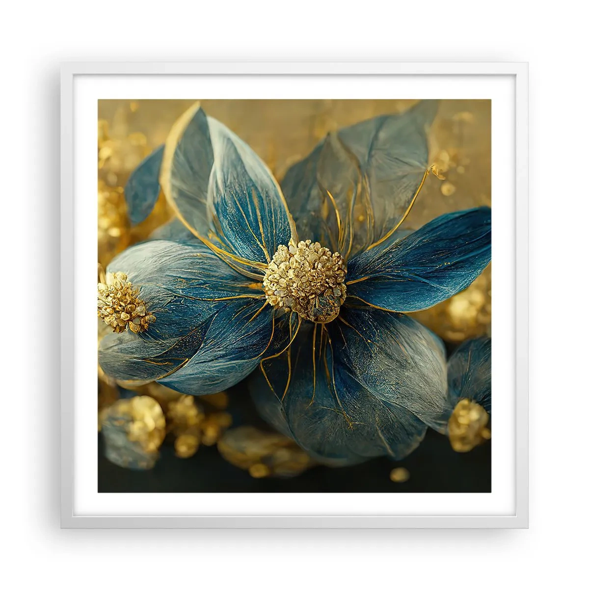 Poster in een witte lijst - Bloei met goud - 60x60 cm