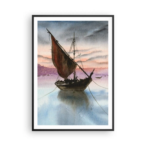 Poster in een zwarte lijst - Avond in de haven - 70x100 cm