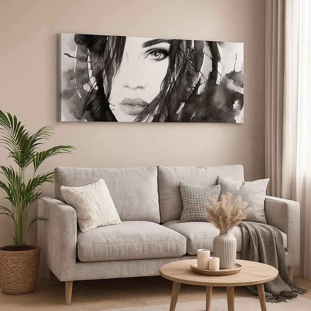 Schilderen op canvas - Portret van een dame in zwart en wit - 100x40 cm