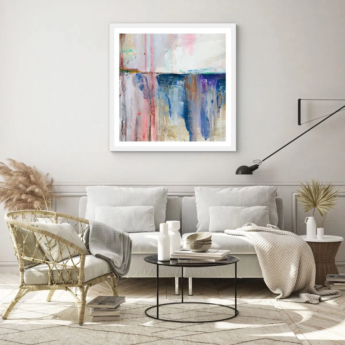 Poster in een witte lijst - Kleurrijke impressies en associaties - 30x30 cm