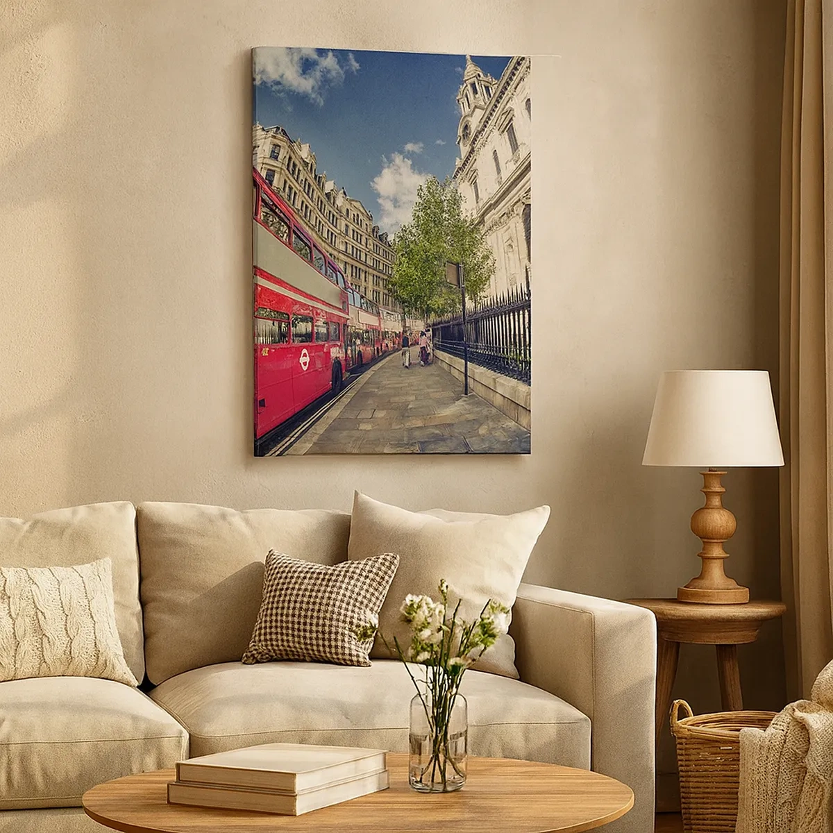 Schilderen op canvas - Londense straat in grijs en rood - 50x70 cm