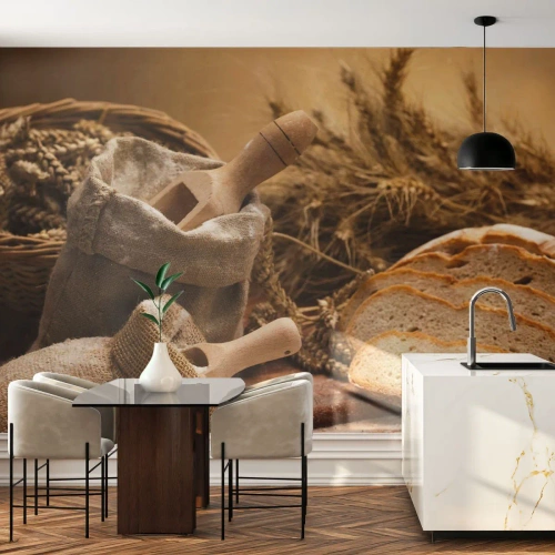 Fotobehang Premium Canvas - Alsof met mes gesneden! - Gastronomie, Brood, Brood - 350x256 cm