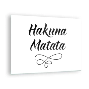 Schilderen op glas - Hakuna Matata-letters met decoratief accent op een witte achtergrond - 70x50cm - Beste advies - Moderne wanddecoratie voor woonkamer en slaapkamer ARTTOR