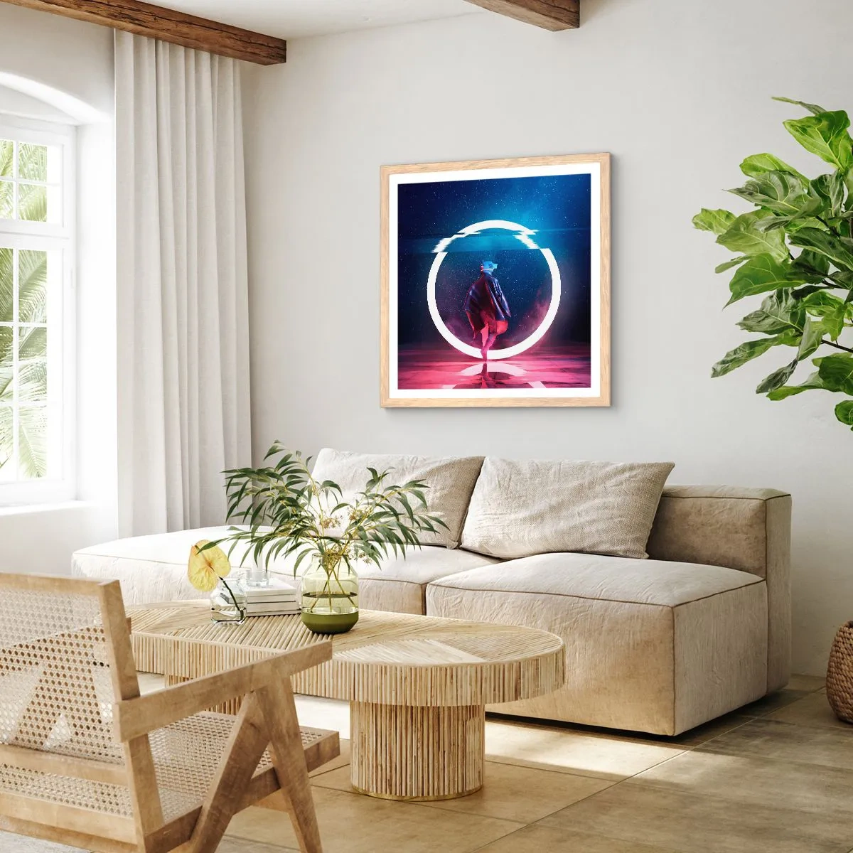 Een poster in een licht eiken lijst - Tussen werelden - 60x60 cm