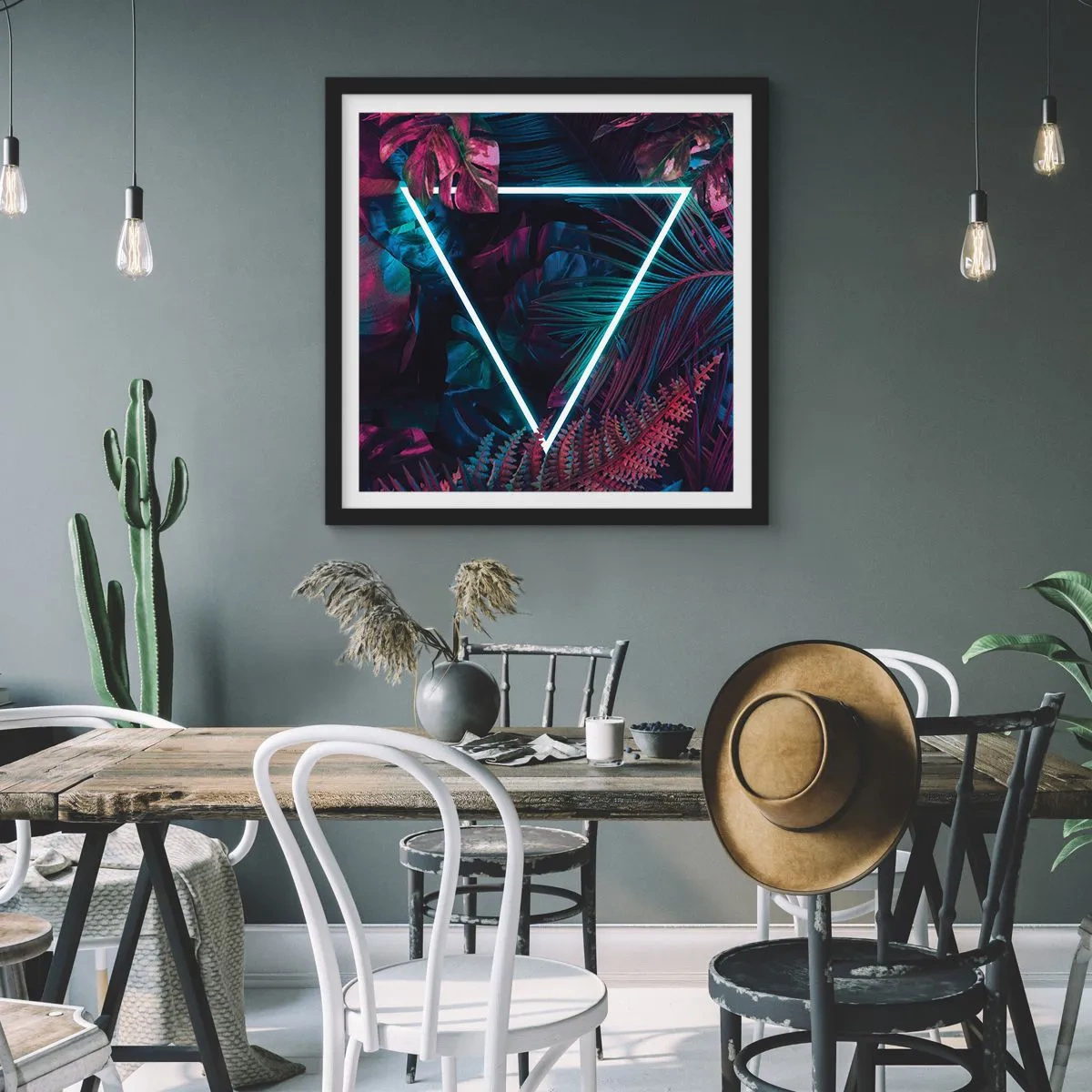 Poster in een zwarte lijst - Disco-achtige tuin - 30x30 cm