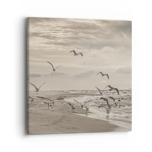 Schilderen op canvas - Het geluid van de zee, het zingen van vogels - 40x40 cm