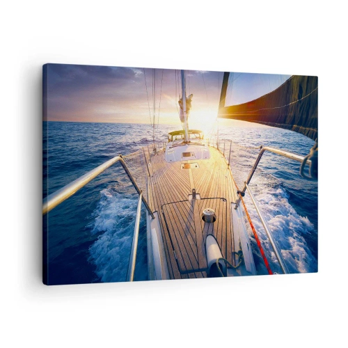 Schilderen op canvas - Jacht op zee tijdens zonsondergang - 70x50cm - Lopend op de golven - Moderne wanddecoratie voor woonkamer en slaapkamer ARTTOR