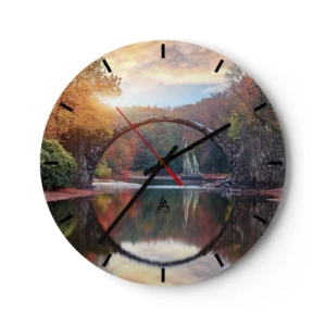 Wandklok - Klok - Een stenen boogbrug die in het water weerspiegelt, creëert een cirkel - 30x30cm - Aan de andere kant van de spiegel - Moderne wanddecoratie voor woonkamer, keuken en slaapkamer ARTTOR