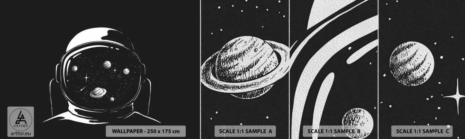 Fotobehang Monster Premium Sand - Mooi uitzicht - Astronaut, Kosmos, Universum - 100x30 cm