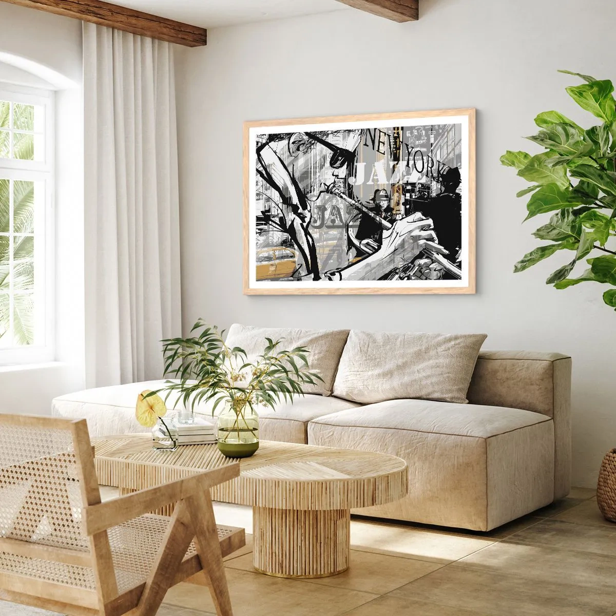Een poster in een licht eiken lijst - Op het ritme van New York - 100x70 cm