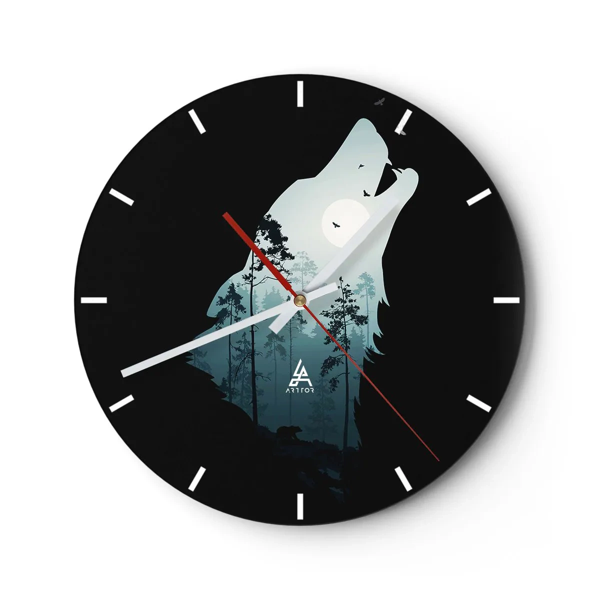 Wandklok - Klok - Een wolf die in het maanlicht uit het bos tevoorschijn komt - 30x30cm - De stem van de bosnacht - Moderne wanddecoratie voor woonkamer, keuken en slaapkamer ARTTOR