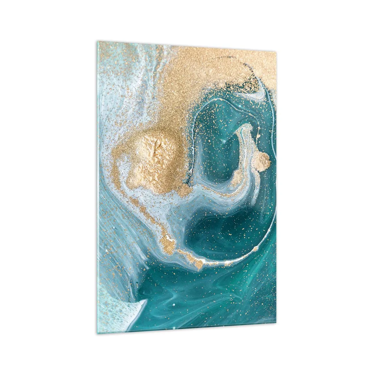Schilderen op glas - Een werveling van goud en turkoois - 70x100 cm
