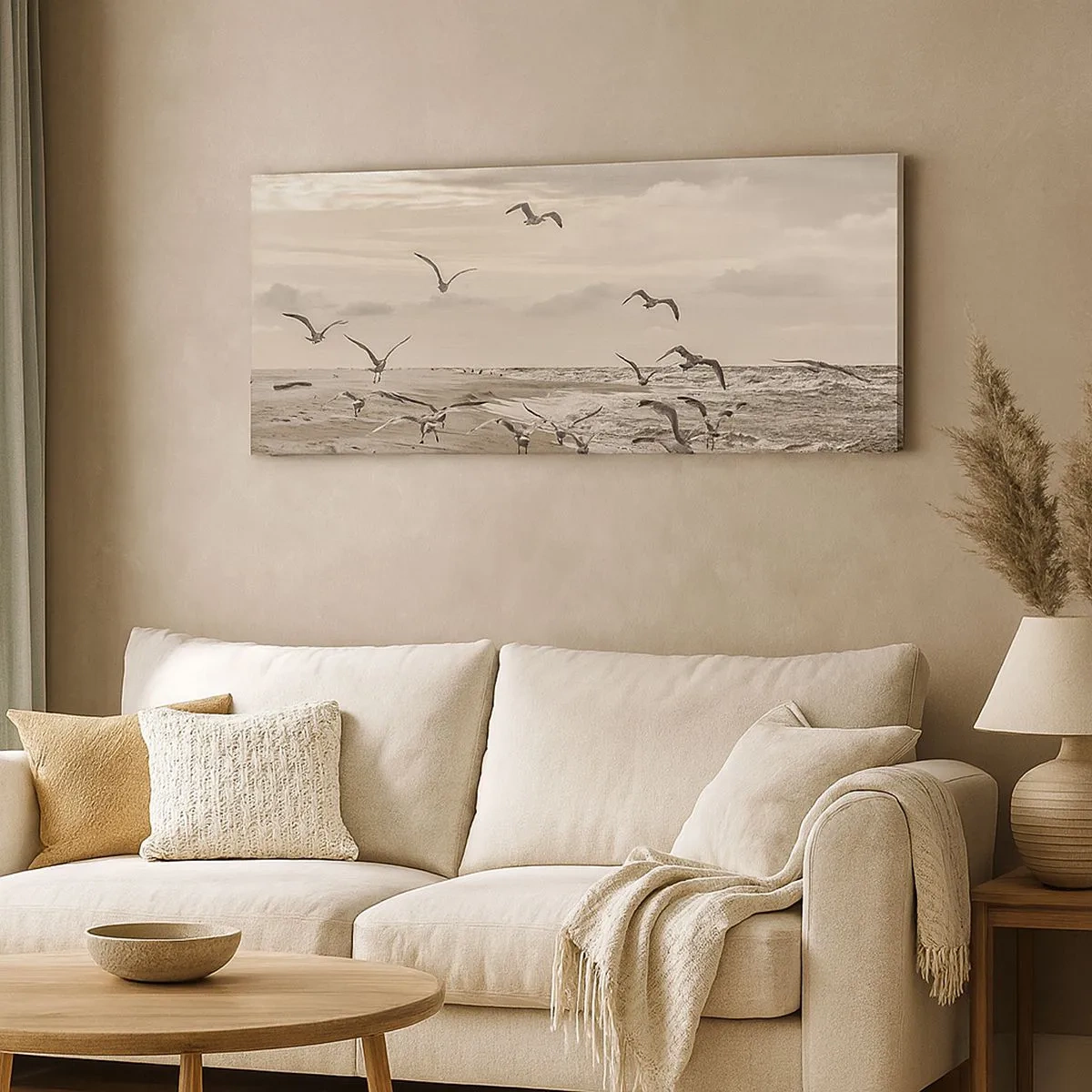 Schilderen op canvas - Het geluid van de zee, het zingen van vogels - 100x40 cm