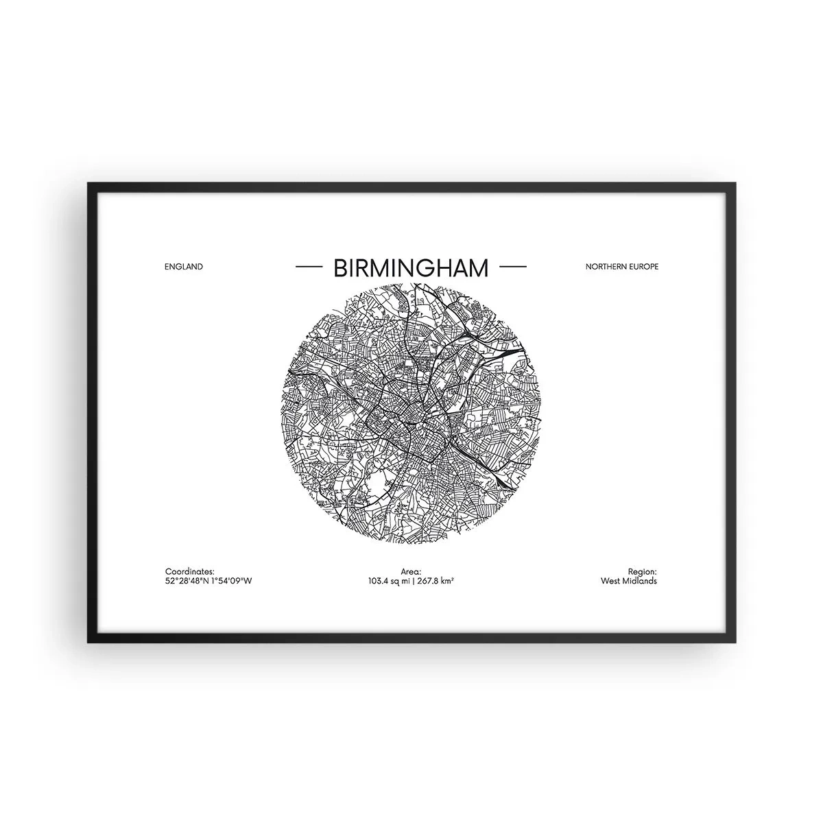 Poster in een zwarte lijst - Anatomie van Birmingham - 100x70 cm