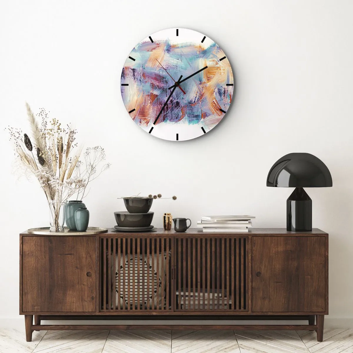 Wandklok - Klok - Dynamische penseelstreken in levendige kleuren - 30x30cm - Een kleurrijke puinhoop - Moderne wanddecoratie voor woonkamer, keuken en slaapkamer ARTTOR