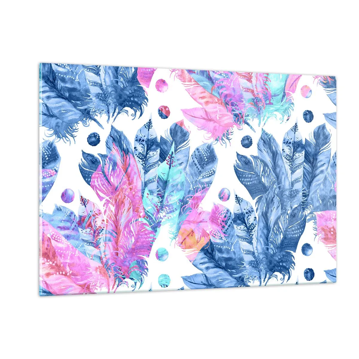 Schilderen op glas - Pluimen in roze en blauw - 120x80 cm