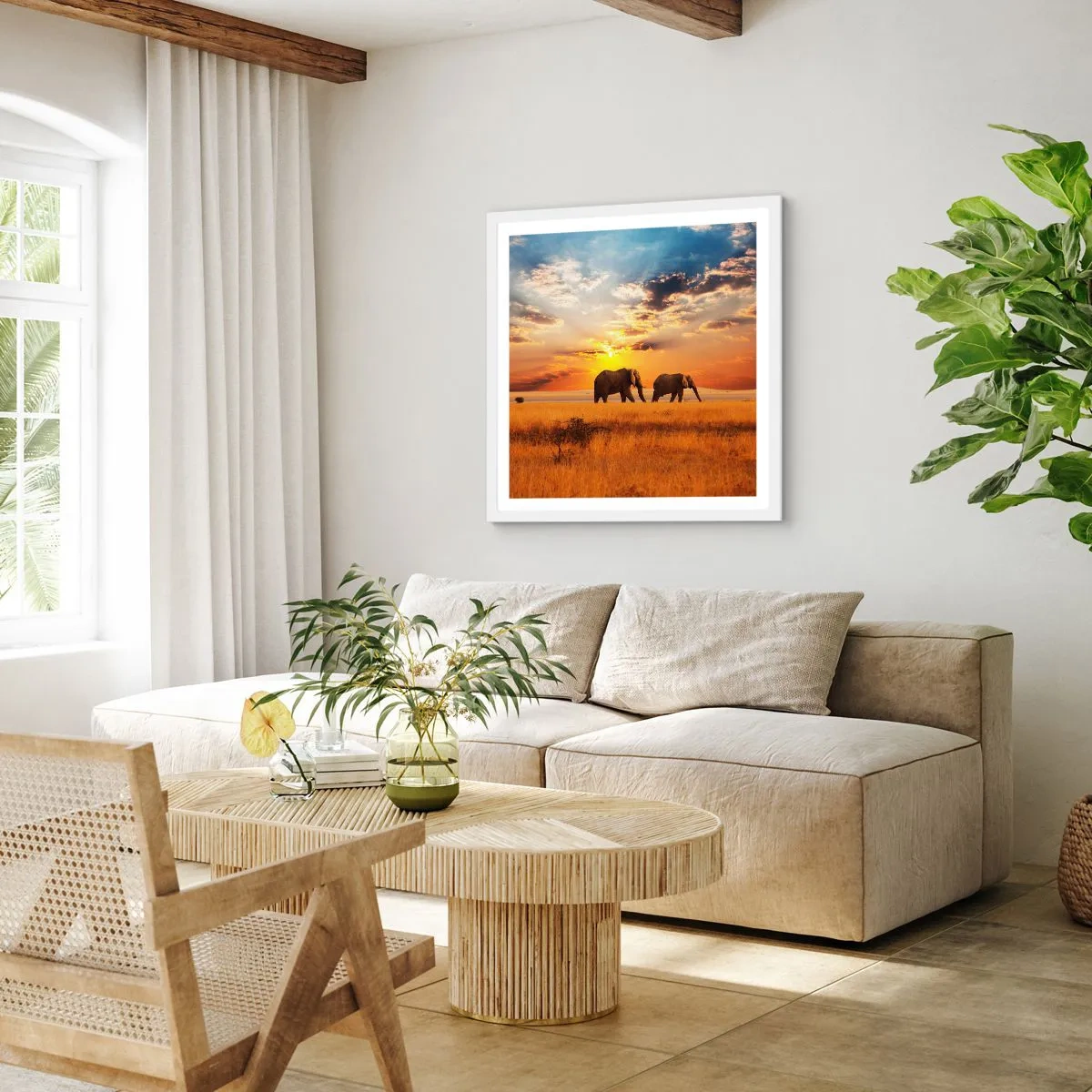 Poster in een witte lijst - Familie wandeling - 60x60 cm