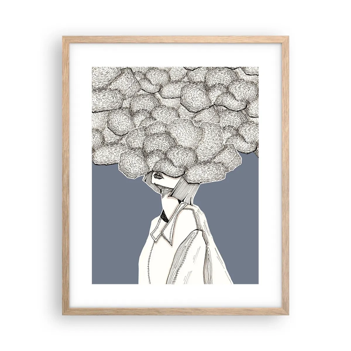 Een poster in een licht eiken lijst - Met hoofd in de wolken - 40x50 cm