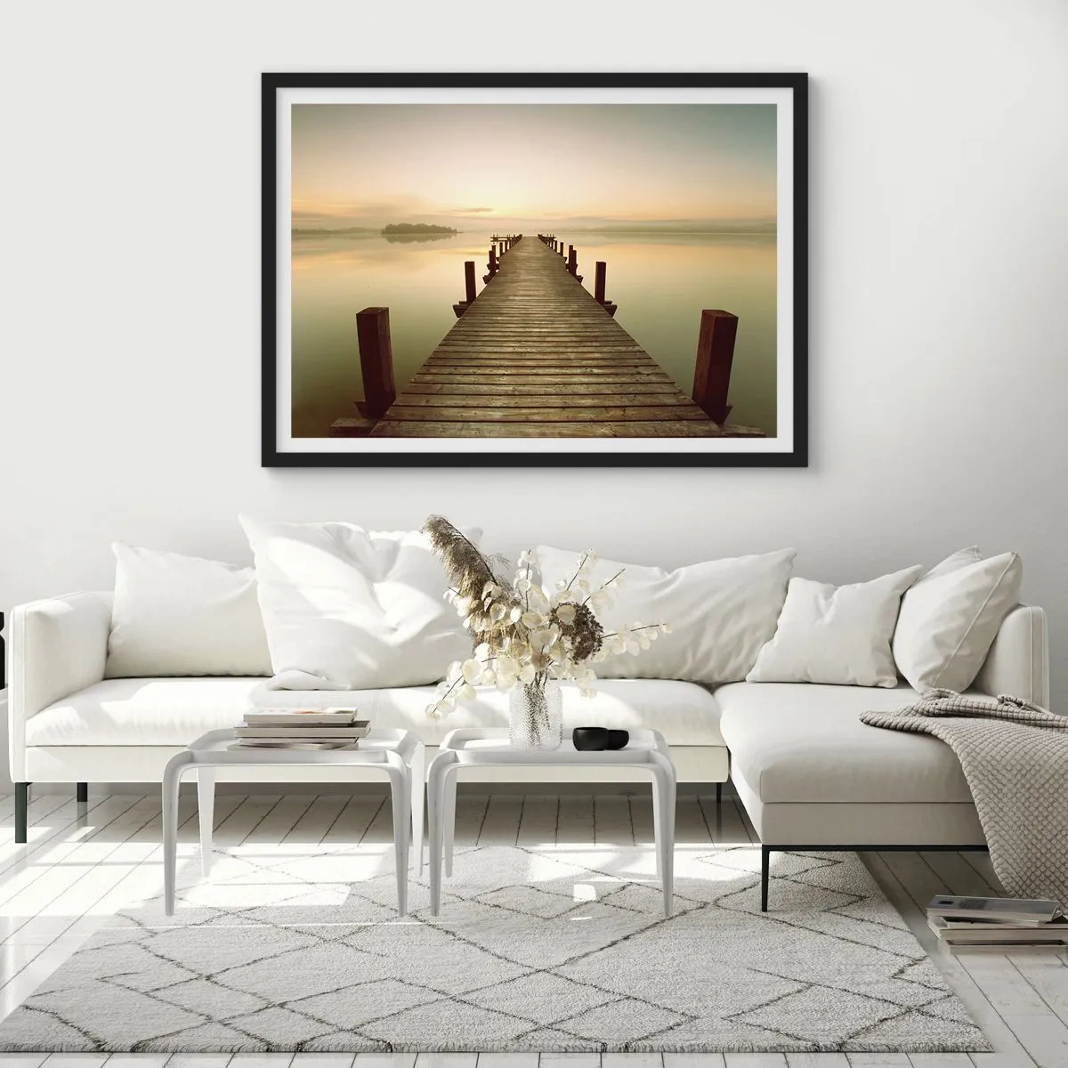 Poster in een zwarte lijst - Aanbreken van de dag, licht - 40x30 cm