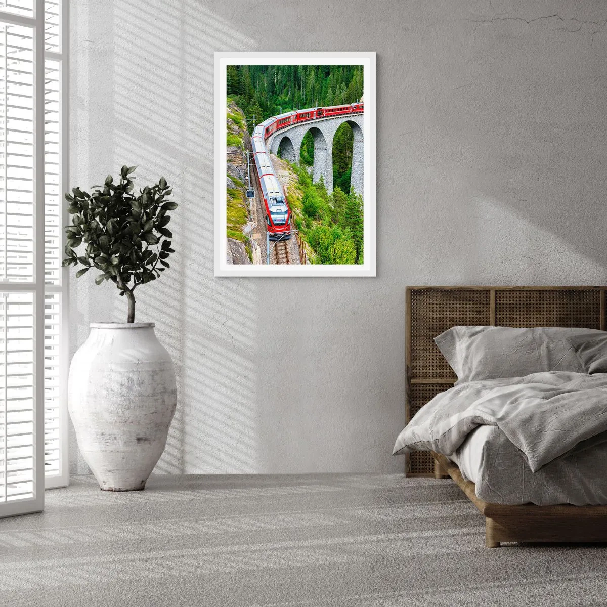 Poster in een witte lijst - Spoorlijn voor uitzicht op de bergen - 40x50 cm