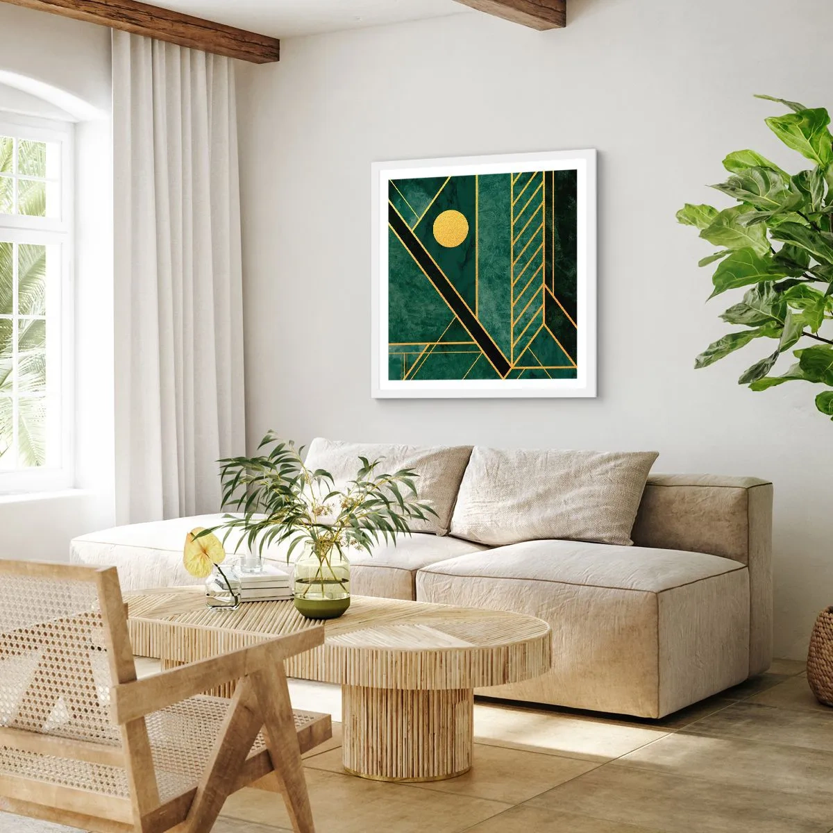 Poster in een witte lijst - Dynamiek van goud en azuur - 40x40 cm