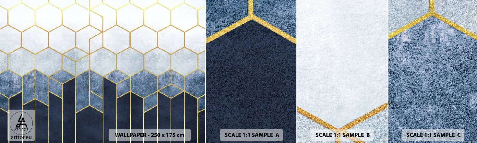 Fotobehang Monster Zelfklevend Deluxe Sticker - Compositie in een gesyncopeerd ritme - Abstractie, Deel, Zeshoek - 100x30 cm