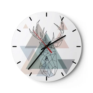 Wandklok - Klok - Geometrisch beeld van een hert tegen een achtergrond van driehoeken - 30x30cm - In een geometrisch bos - Moderne wanddecoratie voor woonkamer, keuken en slaapkamer ARTTOR