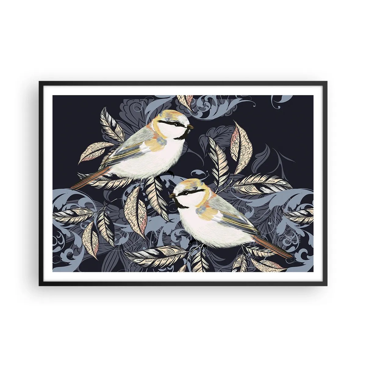 Poster in een zwarte lijst - Geel-blauwe triller - 100x70 cm