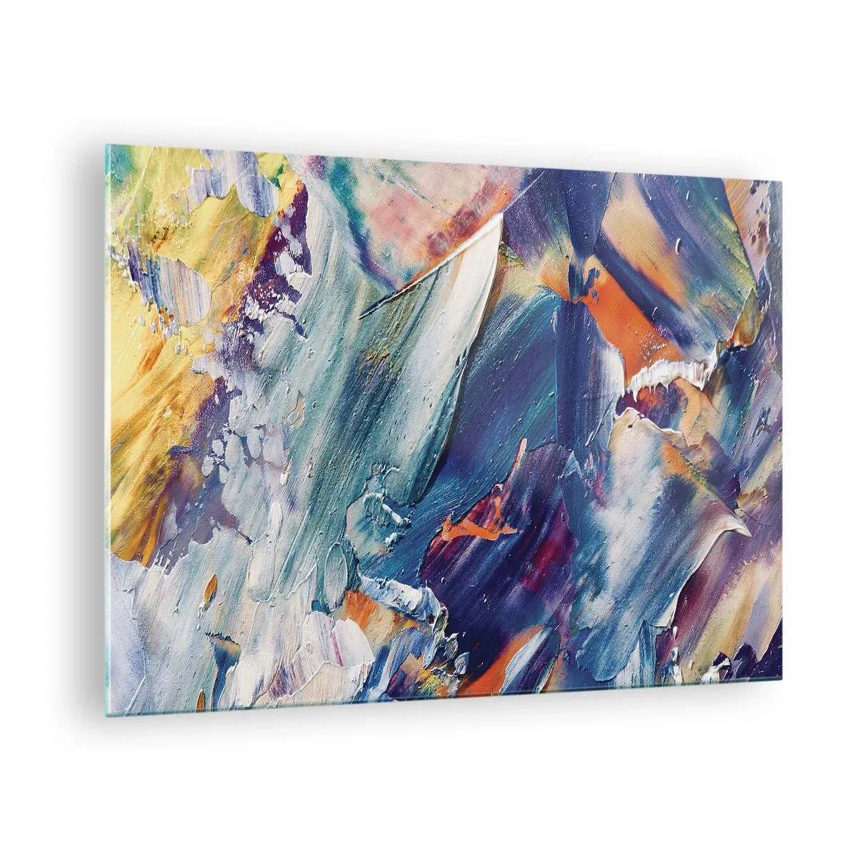 Schilderen op glas - Dynamische abstractie met dikke verfstreken - 70x50cm - Kleur verwarring - Moderne wanddecoratie voor woonkamer en slaapkamer ARTTOR