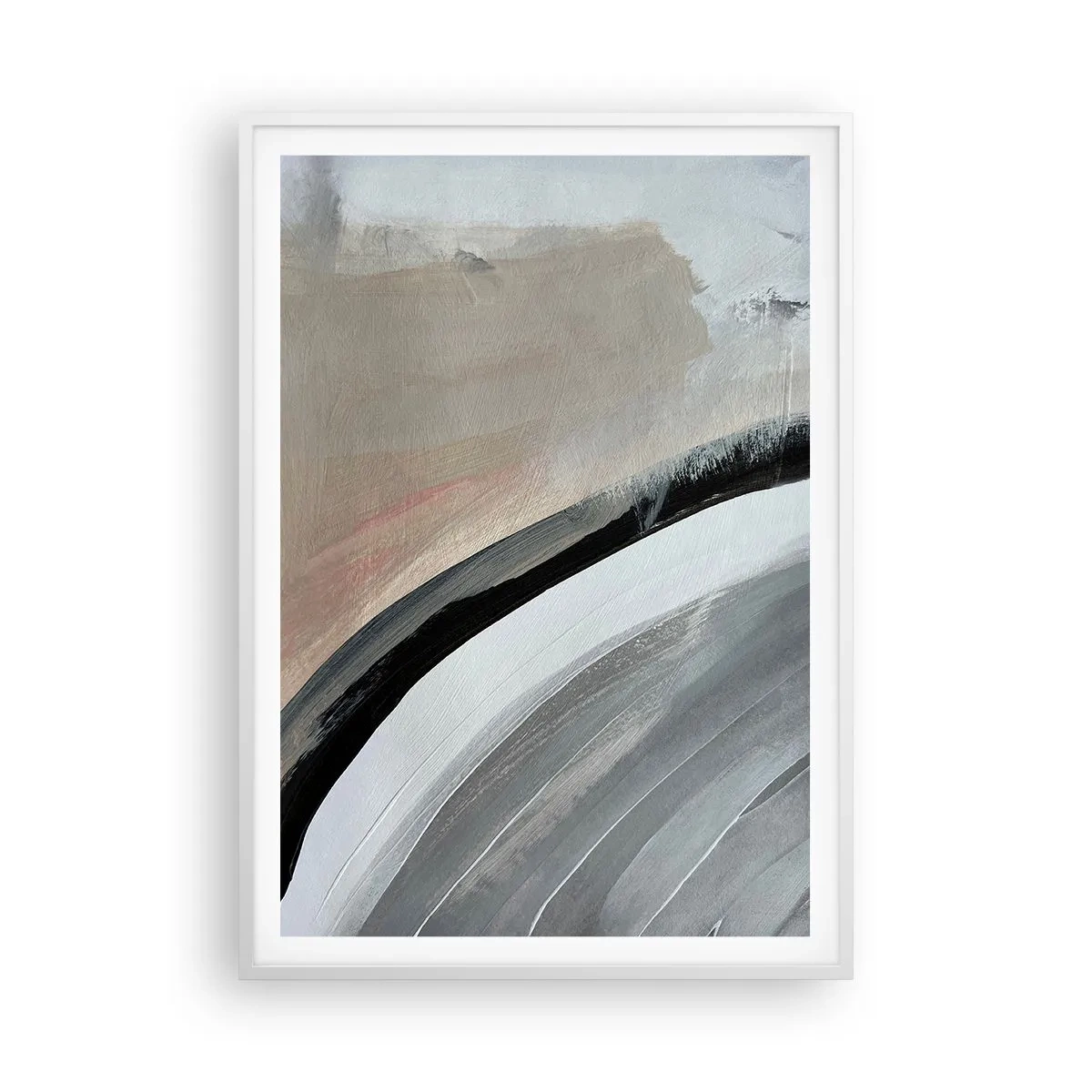 Poster in een witte lijst - Compositie: boog van zwart en grijs - 70x100 cm