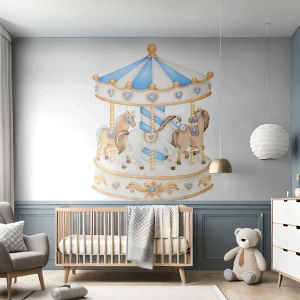 Zelfklevend Fotobehang Deluxe Sticker - Zoete jeugd - Paarden, Draaimolen, Kinderen - 450x315 cm