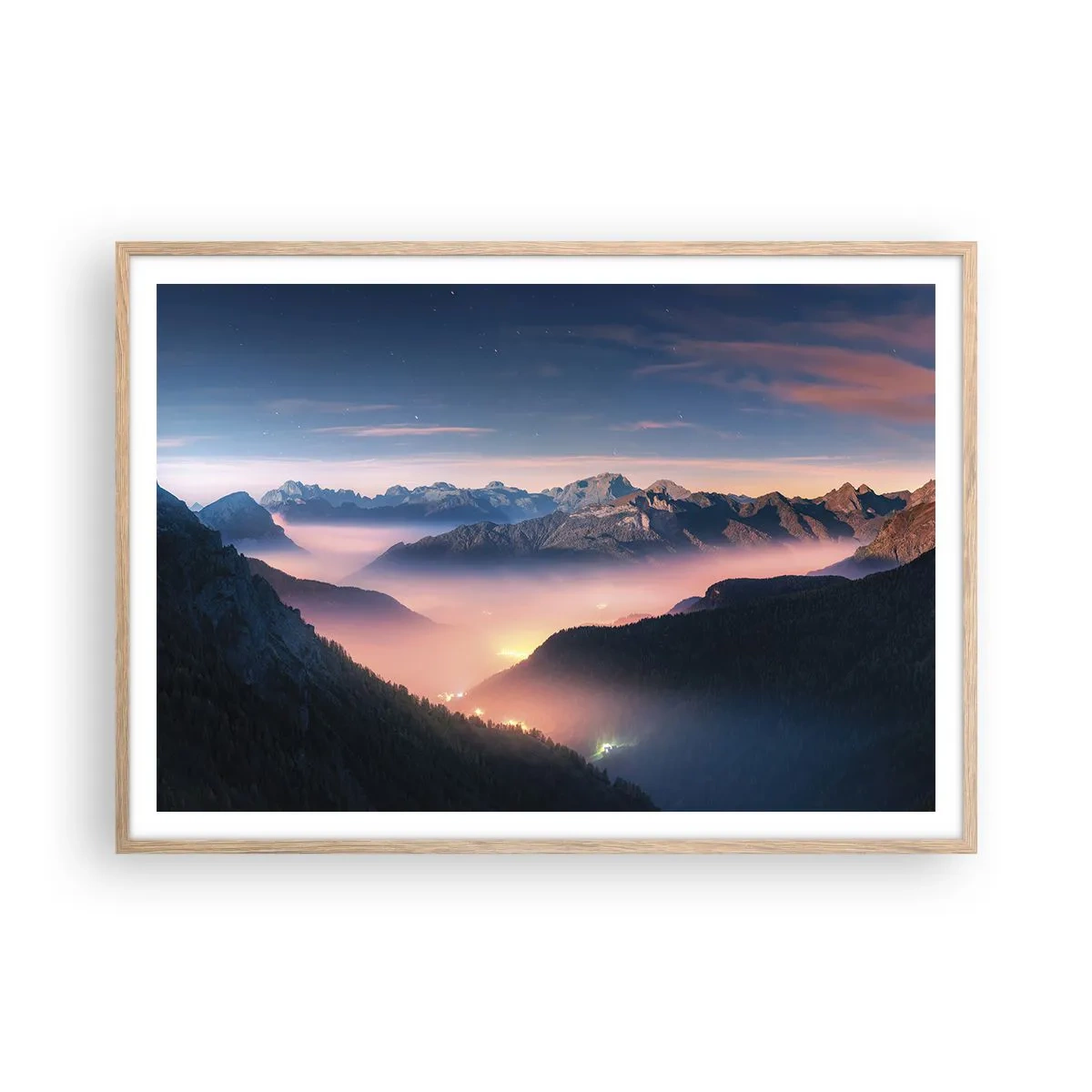 Een poster in een licht eiken lijst - Licht in de dalen - 100x70 cm