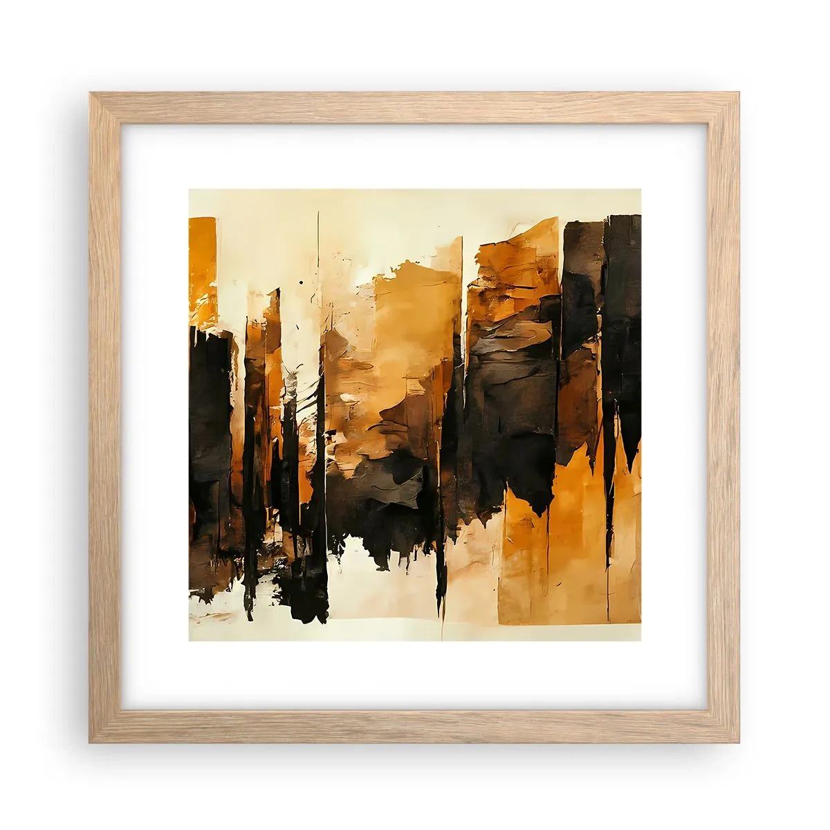 Een poster in een licht eiken lijst - Harmonie van zwart en goud - 30x30 cm