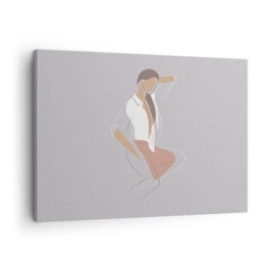 Schilderen op canvas - Een minimalistisch portret van een vrouw in pastelkleuren. - 70x50cm - Omtrek van gracieusheid - Moderne wanddecoratie voor woonkamer en slaapkamer ARTTOR