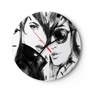 Wandklok - Klok - Twee vrouwelijke silhouetten in een schetsmatige stijl - 30x30cm - Schoonheid vermenigvuldigd - Moderne wanddecoratie voor woonkamer, keuken en slaapkamer ARTTOR