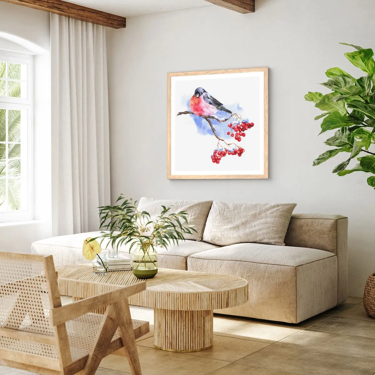 Een poster in een licht eiken lijst - Winter in kleur - 60x60 cm