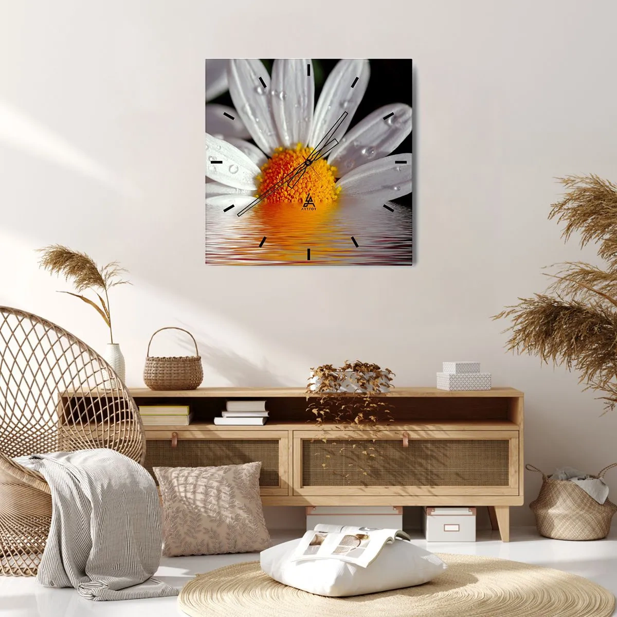 Wandklok - Klok - De rijzende zon van madeliefjes - 40x40 cm