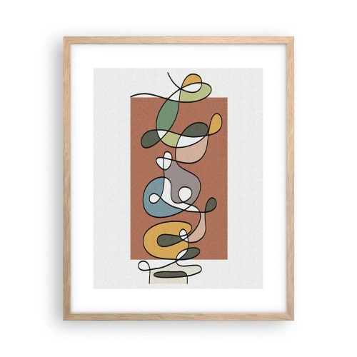 Een poster in een licht eiken lijst - Abstractie: kleurrijke dans - 40x50 cm