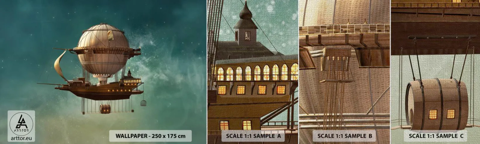 Fotobehang Monster Premium Canvas - Jules Verne groet - Retro, Reis, Ballon - 100x30 cm