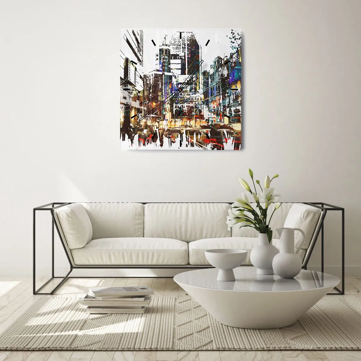 Wandklok - Klok - Een glinsterende stad - 30x30 cm