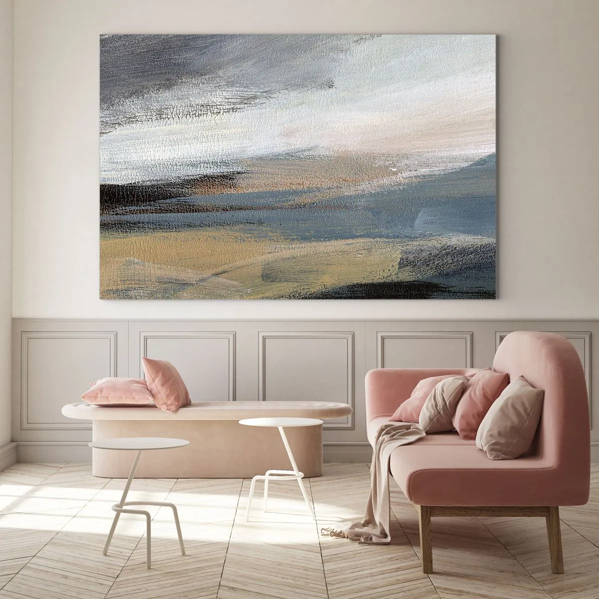 Schilderen op glas - Abstractie: noordelijk landschap - 120x80 cm