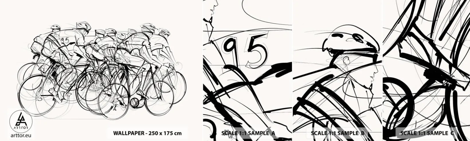 Fotobehang Staaltje Standard Eco - Samen als team - Grafisch, Fiets, Sport - 100x30 cm