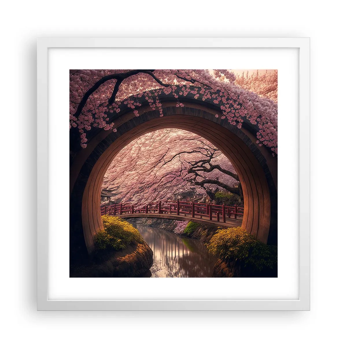 Poster in een witte lijst - Japanse lente - 40x40 cm