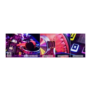 Fotobehang Monster Premium Canvas - Voordat het plezier begint - Muziek, Muziek studio, Koptelefoon - 100x30 cm
