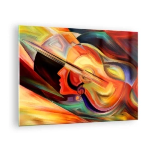 Schilderen op glas - Abstract portret met een gitaar en muzieknoten op de achtergrond - 70x50cm - Alles in orde - Moderne wanddecoratie voor woonkamer en slaapkamer ARTTOR