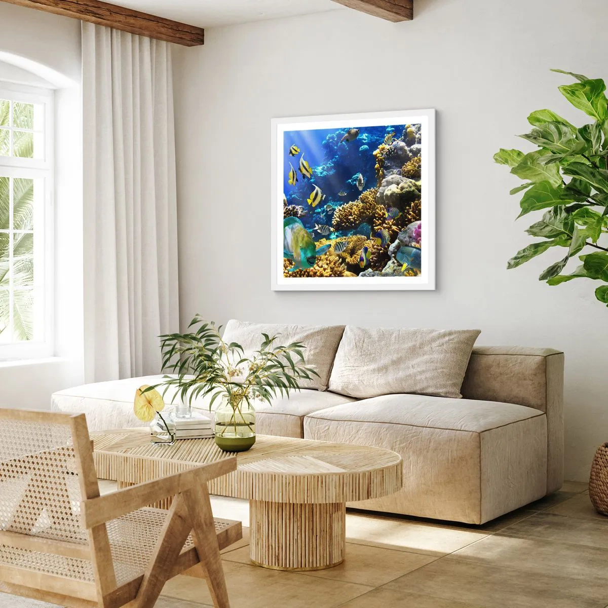 Poster in een witte lijst - Veel verkeer op de vakantieroute - 40x40 cm